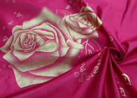 la deformación 100% del poliéster hizo punto la tela color de rosa grande impresa del colchón del polvo del oro